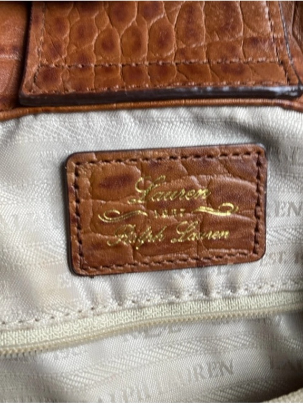Ralph Lauren Croc-Embossed Brown Leather Bag - Picture 2 of 8